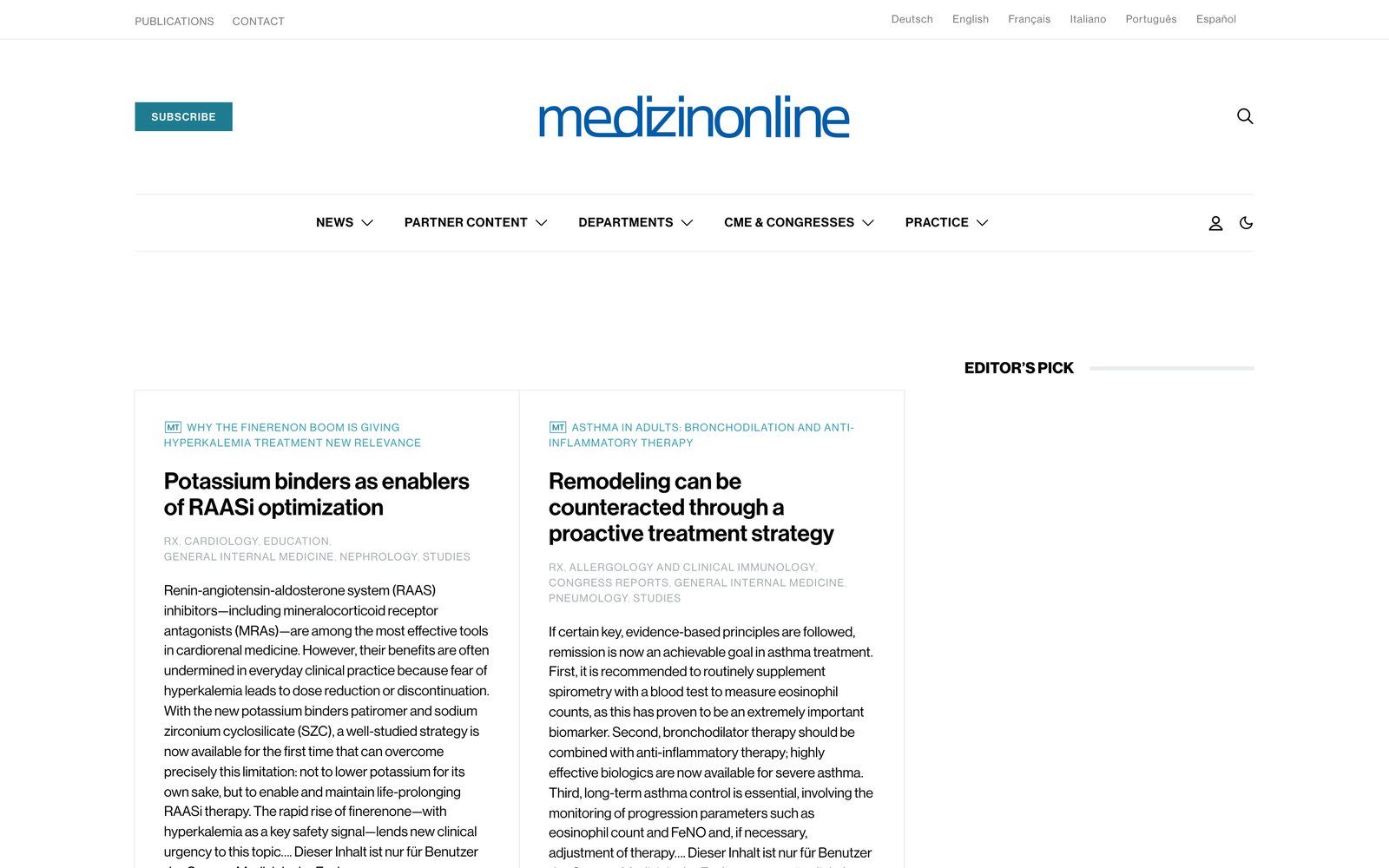 medizinonline.com home page, English edition