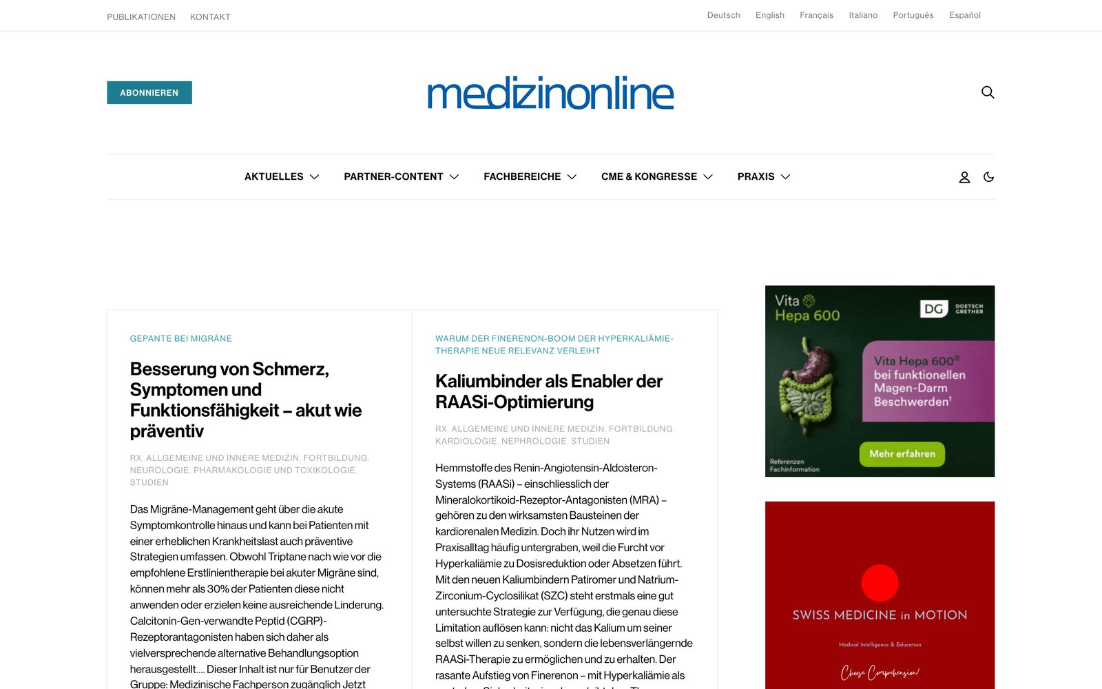 Startseite von medizinonline.com